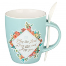 Mug: Bless You and Keep You (Teal Ceramic with Spoon)