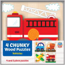 4 Pack Chunky Wood Puzzles: Vehicles