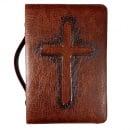 Bible Cover: Vintage Cross (Brown, Large)