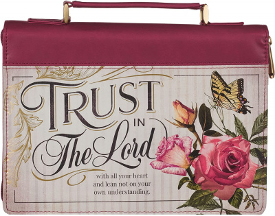 Bible Cover: Trust In the Lord (Large, Burgundy Floral)