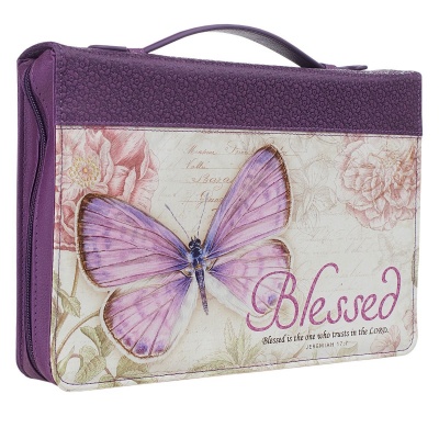 Purple Botanic Butterfly Blessings "Blessed" Bible / Book Cover - Jeremiah 17:7 (Medium)