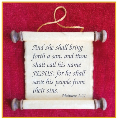 Scripture Scroll Ornament: Matthew 1:21