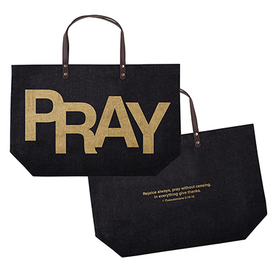 PRAY: 1 Thessalonians 5:16-18 Jute Tote Bag