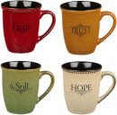 Ceramic Mug Set: Faith, Hope, Trust, Be Still (Set Of 4)
