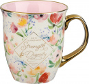 Mug: Strength And Dignity (Pink & White Floral, 14oz)