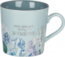 Mug: She Speaks With Wisdom (Light Blue Floral)