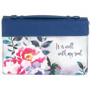 Bible Cover: It Is Well (Blue Floral, Large)