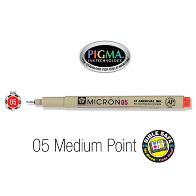 PIGMA Micron 05, Medium Bible Note Pen/Underliner, Red