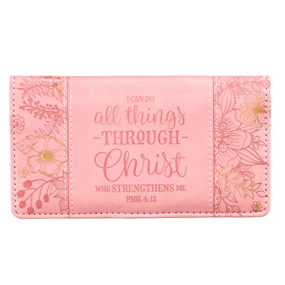All Things Through Him Checkbook Cover (Pink)