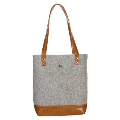 Bible Tote: Gray & Brown with Heart Badge