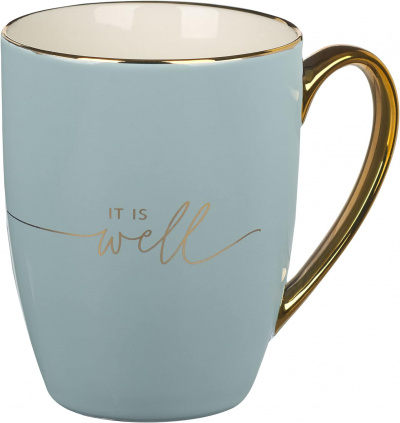 Mug: It Is Well (Blue & Cream Ceramic)