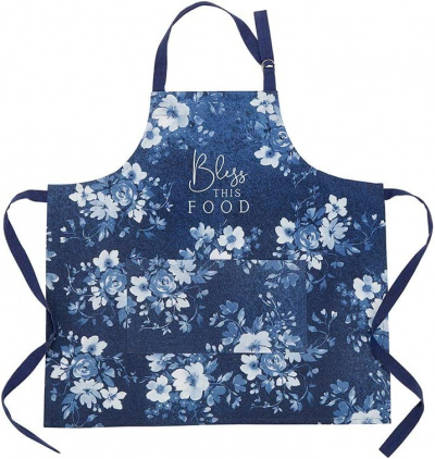 Apron: Bless This Food (Blue Floral)