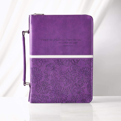 Floral Embossed Bible / Book Cover - Jeremiah 29:11 (Large, Purple)