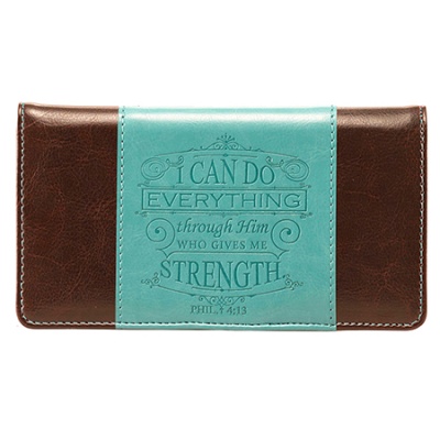 I Can Do Everything Checkbook Cover, Brown and Teal