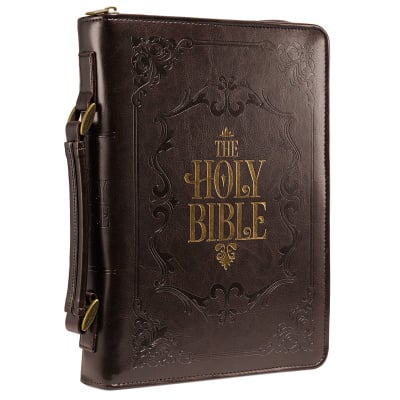 Brown Embossed "Holy Bible" Bible Cover (Medium)