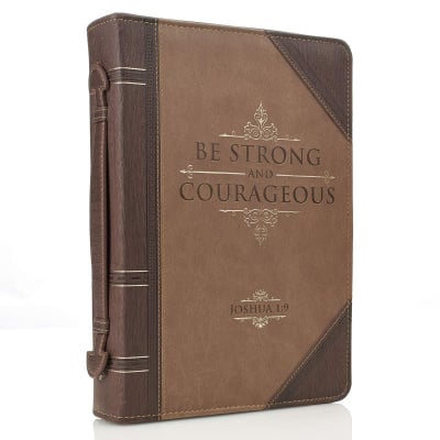 Bible Cover: Strong and Courageous, Tan, Large