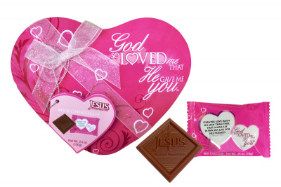 Scripture Candy: God So Loved Me - Valentine Pink Heart (10 Chocolate Squares)