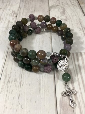 Our Lady of Lourdes Rosary Bracelet (Fancy Jasper with Lava Beads)