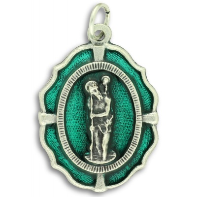 Large Green Enamel St. Christopher Medal