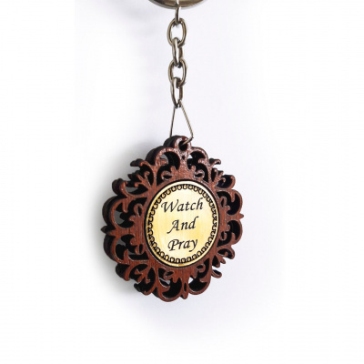Watch and Pray Wooden Key Chain