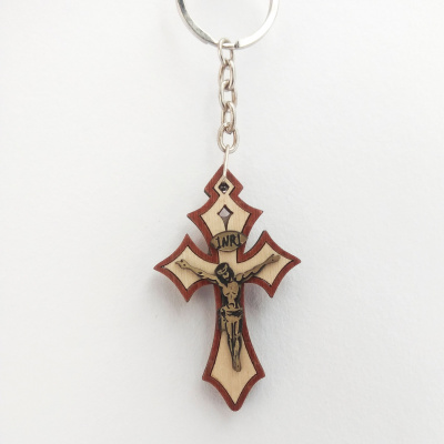 Light Wood Crucifix Key Chain