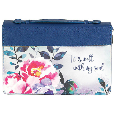 Bible Cover: It Is Well (Blue Floral, Large)