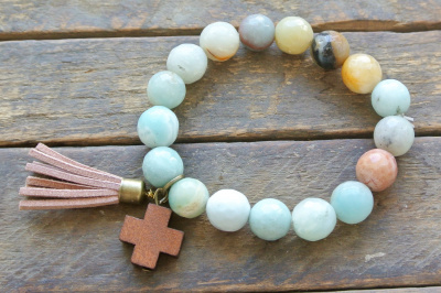 "Hayden" Wooden and Turquoise Cross Bracelet