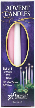 Advent Candle Set: 3 Purple, 1 Pink, 1 White (10")