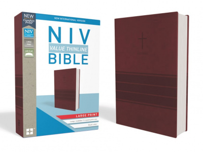 NIV, Value Thinline Bible, Large Print, Leathersoft, Burgundy
