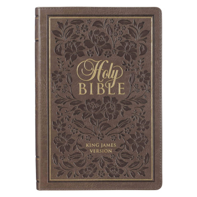 KJV Thinline Large Print Bible (Brown Floral Faux Leather)