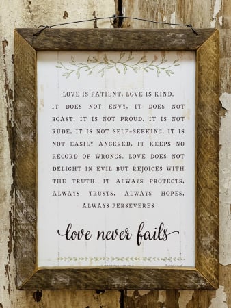 Love Is Patient Wall Art (Tobacco Lath Frame)