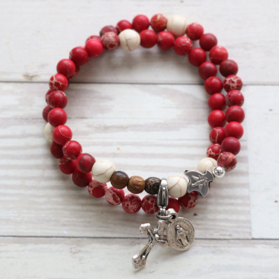 Red Confirmation Stretch & Wrap Rosary Bracelet (Small)