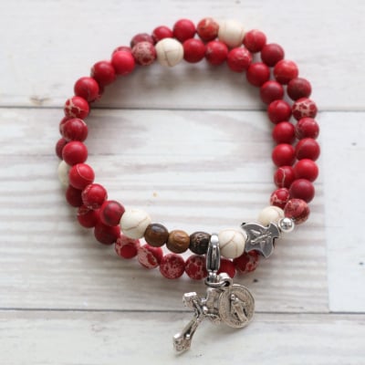 Red Confirmation Stretch & Wrap Rosary Bracelet (Medium)