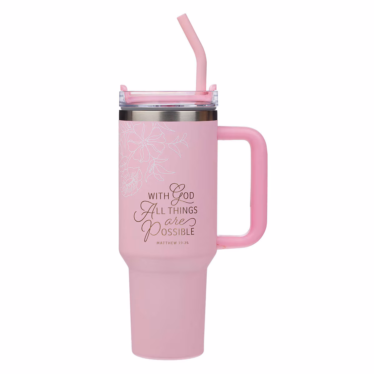 Tumbler: With God All Things Are Possible (Pink Stainless Steel)