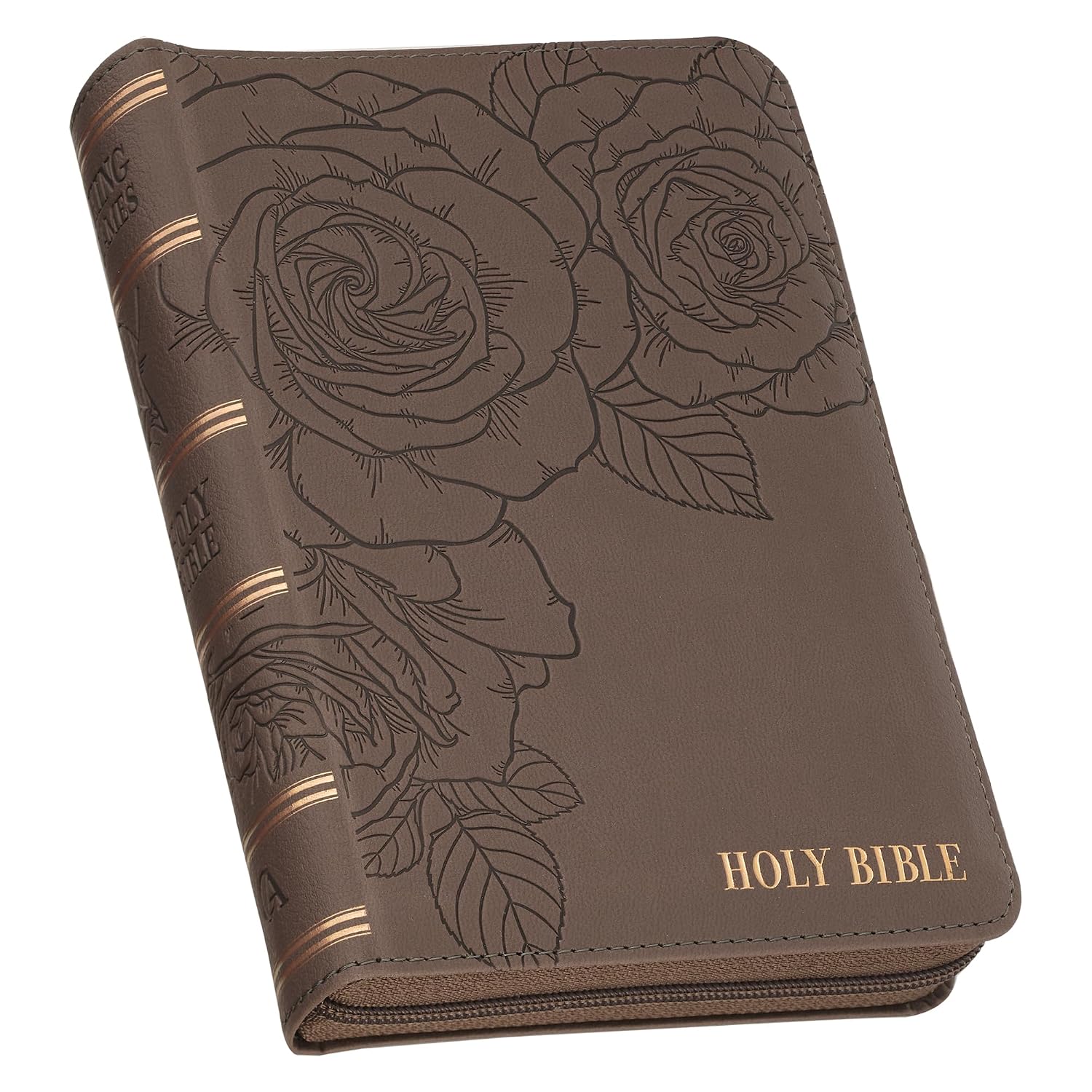KJV Large Print Compact Bible (Floral Dusty Taupe w/ Zipper)