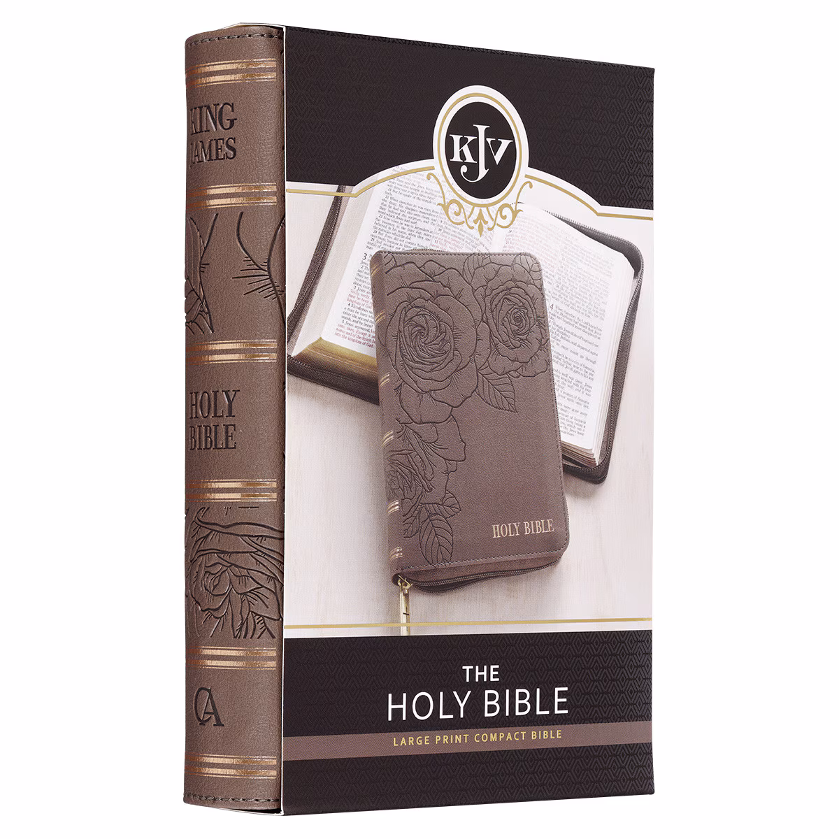 KJV Large Print Compact Bible (Floral Dusty Taupe w/ Zipper) - Image 3